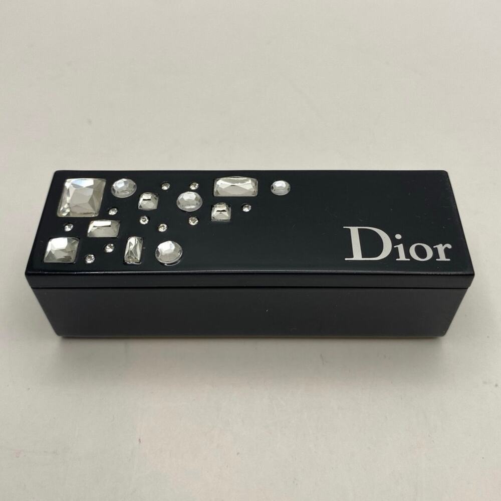 Dior Rhinestone Lipstick Holder Case Black Mirrored Compact Beauty Accessory